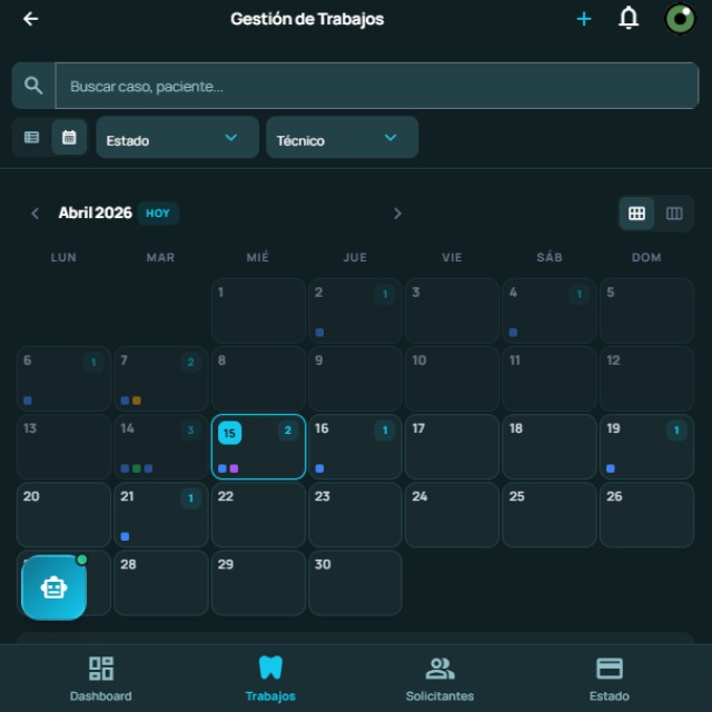 Vista mensual de trabajos en LabPro