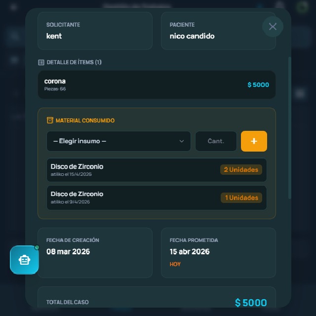 Registro de material consumido en un trabajo LabPro